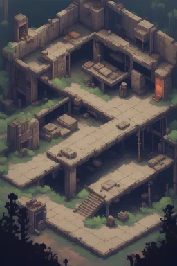 2d pixel art environement, old abandoned human military base. platform video game
