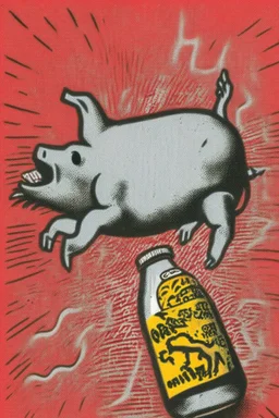 Schwein hüpft durch eine Cola-Flasche von Keith Haring