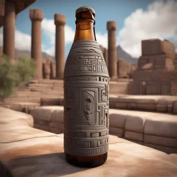 inca carved stone bottle coca cola logo, in inca temple, cinematic, photo realistic, hyper detailed