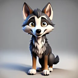 create a 3d image of a cute cartoon wolf