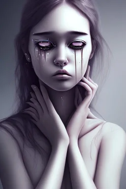 Crying girl, sad, expressive, emotive, frowning, furrowed eyebrows, pouting lips