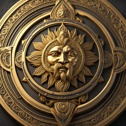 a single gold coin named a Gold Sun. viking design. show one coin. show whole coin. fantasy concept art, exquisite realism, a masterpiece, dynamic lighting, hyper detailed, intricately detailed, deep color, Unreal Engine, volumetric lighting , Epic cinematic brilliant stunning intricate meticulously detailed dramatic atmospheric maximal,