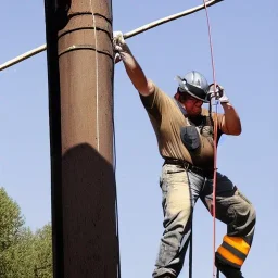 Jason Vancott gay lineman working on a telephone Pole on 9/11