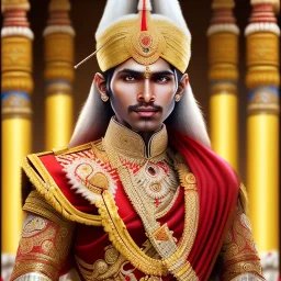 indian prince, dark skin, in a temple, perfect composition, hyperrealistic, super detailed, 8k, high quality, intricate details, highly detailed