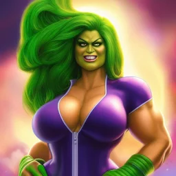 ultra detailed fullbody portrait of beautiful busty She-Hulk , wearing skintight Green costume, extremely detailed digital painting, intrincate, extremely detailed smiling face,crystal clear Big Blue eyes, in the style of Adam Hughes , mystical colors , perfectly centered image, perfect composition, rim light, beautiful lighting,8k, stunning scene, raytracing