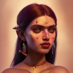 Detailed portrait of a young gypsy woman, contrasting colors, arrow makeup on her eyes, unreal engine, greg rutkowski, loish, rhads, beeple, makoto shinkai and lois van baarle, ilya kuvshinov, rossdraws, tom bagshaw, alphonse mucha, global illumination, detailed and intricate environment