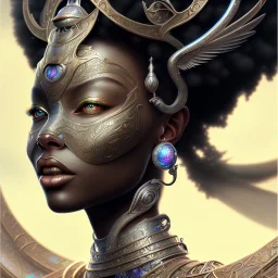 sango fantasy, fantasy magic, intricate, sharp focus, illustration, highly detailed, digital painting, concept art, matte, masterpiece head sexy view black African beauty black afro hair earth lady silver falcon head princess