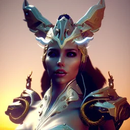 Cinematic close-up bust shot, of an exquisite beautiful saryn prime female warframe, that's a beautiful stunning hot anthropomorphic robot female dragon, with cute robot dragon head, metal cat ears and glowing eyes, doing a sassy pose, standing on the beach at sunset, sharp claws, streamlined white armor, pink skin, high quality digital art, detailed warframe fanart, destiny fanart, macro art, dragon art, furry art, realistic digital art, warframe art, destiny art, furaffinity, deviantart, artst