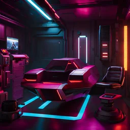 cyberpunk speeder repair room