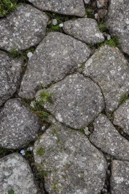 small beautiful flowers grow out of cracks in the grey stones and rocks