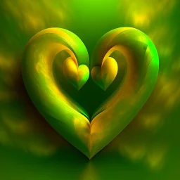 two inseparable hearts, warm green and yellow colours, fantasy atmosphere