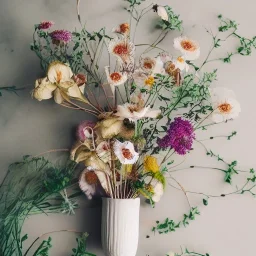 delicate arrangement of pressed flowers, beautiful composition, aesthetic layout