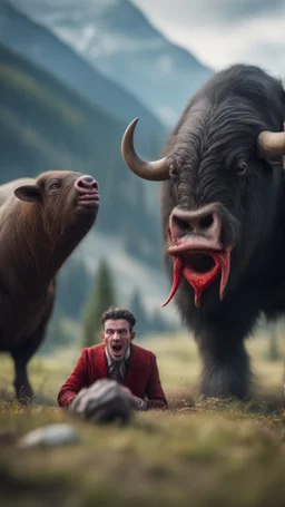 portrait of yodeling vampire in the Carpathian mountains sucking blood from a buffalo while kicking scared walrus,bokeh like f/0.8, tilt-shift lens 8k, high detail, smooth render, down-light, unreal engine, prize winning