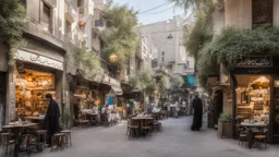 a street with cafe shops like Tehran