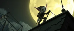 good moon ring close up on the coolest sassy fluffy elf kobold explorer climbing a radio tower with crazy swag in the style of fallout 4