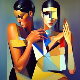 a painting of a man and a woman, a cubist painting by Keith Mallett, cg society, figurative art, cubism, fauvism, art