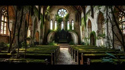 Hidden amongst the tangled thicket, an unexpected church in ruins stands frozen in time. The crumbling walls echo with whispers of forgotten prayers, while nature reclaims its sacred space. Moss-covered pews bear witness to the passage of time, as sunlight filters through broken stained glass windows. The once-grand altar now lies in disarray, a haunting reminder of past glory. Nature and decay intertwine, creating a hauntingly beautiful scene that leaves visitors in awe of the church's eerie ch