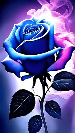 a close up of a rose with smoke coming out of it, an airbrush painting by Shirley Teed, trending on cg society, romanticism, rendering a blue rose, blue rose, magical flowers, abstract smokey roses, roses made of colorful smoke, blue and pink colors, translucent roses ornate, glowing delicate flower, magical colorful flowers, rosses, with beautiful colors