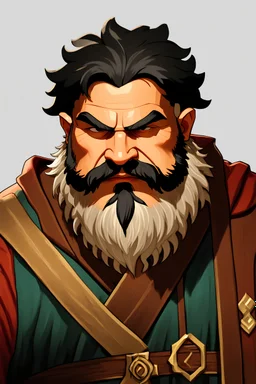 dungeons and dragons portrait of a male hill dwarf. He is a fighter and a Barbadian. He has dark hair and a great beard