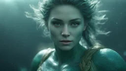 Photoreal gorgeous green-blue triton ranger woman with green-blue scaled green-blue skin floating in the deep ocean realm by lee jeffries, otherworldly creature, in the style of fantasy movies, photorealistic, bokeh masterpiece smooth shading, ultra detailed, high resolution, cinematic, unreal 6, subtle shadows, octane render, 8k, cinema 4d, HDR, dust effect, vivid colors