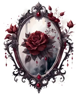 watercolor draw gothic vintage mirror, dark red with flowers, white lace and rubies, white background, Trending on Artstation, {creative commons}, fanart, AIart, {Woolitize}, by Charlie Bowater, Illustration, Color Grading, Filmic, Nikon D750, Brenizer Method, Side-View, Perspective, Depth of Field, Field of View, F/2.8, Lens Flare, Tonal Colors, 8K, Full-HD, ProPhoto RGB, Perfectionism, Rim Lighting, Natural Lightin