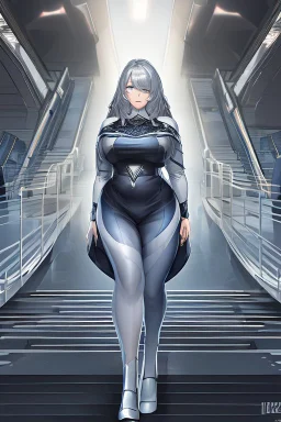 full_body_shot_of_a_hyper_realistic_ultra_detailed_photograph_of_a_beautiful curvy sexy clothes ,female model walking down a runway at a fashion show dark atmosphere sp ot light detailed symmetric beautiful