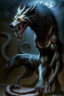 demon huge humanoid wolf with a snake instead of tail humanoid humanoid