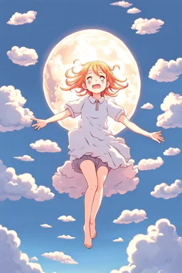 Girl falls from the sky among the clouds. Anime style