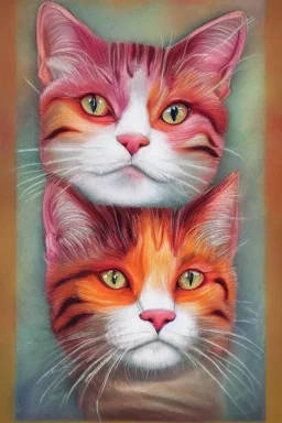 Gemini zodiac sign, cats, pink, orange, red, hyper realistic