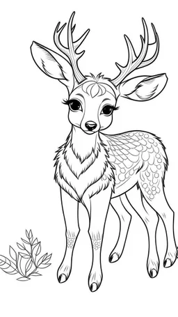 outline art for cute deer coloring pages with caves, white background, sketch style, full body, only use outline, mandala style, clean line art, white background, no shadows and clear and well