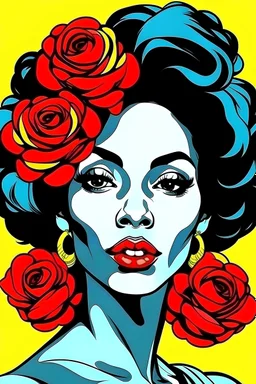 a black woman with roses on her hair cartoon pop art