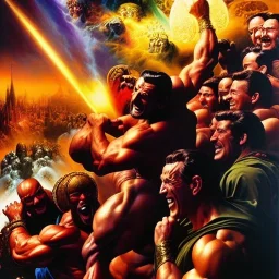 portrait oil on canvas,'And there fell upon men a great hail out of heaven, every stone about the weight of a talent',comic book cover, mystical colors,insanely detailed,realistic,intrincate detail, 16k resolution, masterpiece,Simon Bisley,Frank Frazetta,Alex Horley,ARTHUR ADAMS