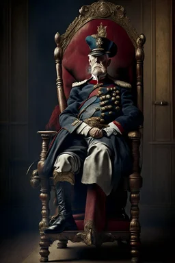 70 years old victorian soldier on a throne