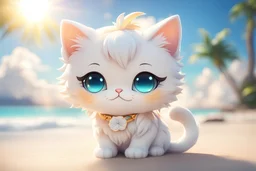 cute anime chibi cat on a tropical beach in sunshine Weight:1 heavenly sunshine beams divine bright soft focus holy in the clouds Weight:0.9