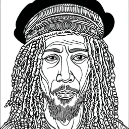 coloring page for kids, simple rastaman with black and bold lines