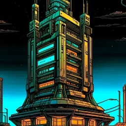 cyberpunk retro futuristic tower for comics