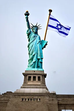 Statue of Liberty with a bazooka and the flag of Israel.