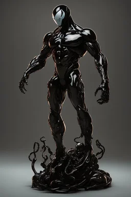 A detailed raw photo of the Venom black Cyborg made entirely of luminescent and translucent liquid materials, bathed in cinematic light. You can see all the inside of his body, with two Daft Punk-style, realistic elements, captured in infinite ultra-high-definition image quality and rendering.A new space creature from Ben 10 cartoon. Strong and graceful. Advanced metal. Magical power, precise detail and intense power.Cyborg symbiote, white color, green color, tendrils, high tech, cyberpunk, biop