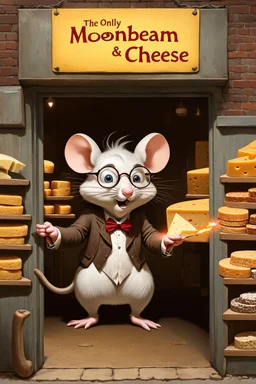 - “Mr. Whiskers McStreusel crazy old mouse with big nose doing magic inside his magic cheese shop, a wiry fellow with wild white hair and glasses so large they practically covered his whole face.” iside cheese shop “Moonbeam & Cheese”, and it had a sign hanging above the door that read: “The Only Cheese Shop Where the Stars Come to Roost!” The shop was run by a peculiar old man, Mr. Whiskers McStreusel, a wiry fellow with wild white hair and glasses so large they practically covered his whole fa