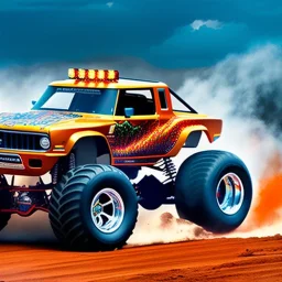 fullbody Drawing of 'HOT WHEELS MONSTER TRUCK',intricate detail,andrea bonelli,Kilian Eng,Ohrai,evan lee,Aleksandr Sidelnikov,KyuYong Eom,three quarters frontal aerial view,toned colors,16k