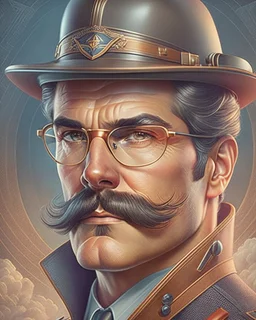 Best quality, masterpiece, ultra high definition, Retro Futuristic,man, mustache, Comic style