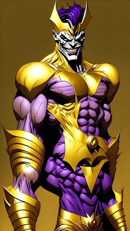 The Joker has muscles and wears a golden Pharaonic suit The drawing is cartoon
