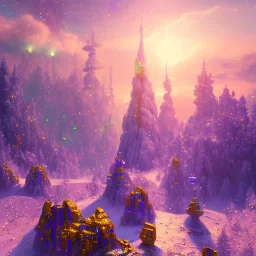 blue gold and violet landscape with multicolored crystals falling from the sky, full of details, smooth, bright sunshine，soft light atmosphere, light effect，vaporwave colorful, concept art, smooth, extremely sharp detail, finely tuned detail, ultra high definition, 8 k, unreal engine 5, ultra sharp focus