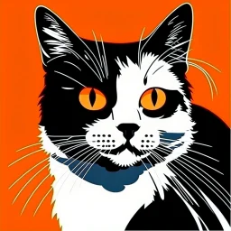 Orange, black and white palette cat in artistic style