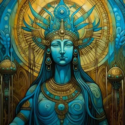 ancient alien goddess, goddess of water, depiction, church fresco style, detailed, vivid