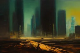 planet, space, modern cyberpunk city, arid land, epic, philip wilson steer impressionism painting