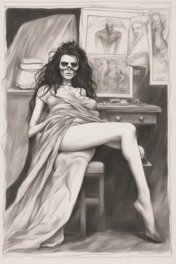 An unused 1990’s era idea sketch for a SANDMAN pinup: Death sewing the AIDS quilt.