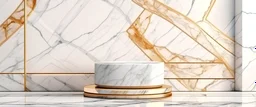 Original beautiful background image for presentations product with natural composition. Marble pedestal on wooden base against wall