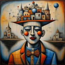 Create a surreal image that represents, in a creative way, the following concept: 'It's A Lucky Man Who's Happy With His Place In Life.' Surreal composition, in style by Richard Burlet and Esao Andrews Modifiers: fantasy very attractive beautiful imperial colors crisp quality colourful Jacek Yerka acrylic art pencil sketch Pop Art Paul Klee Banksy Pablo Picasso Esao Andrews Jan Vermeer abstract expressionism semolina pilchard dmt puff