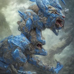 cougar in blue and white battle armor, a highly detailed illustration, background of Inka jungle, realistic render, 8 k, micro detail, intricate, elegant, centered, digital painting, Artstation, smooth, sharp focus, illustration, artgerm, tomasz alen kopera, peter mohrbacher, donato giancola, joseph christian leyendecker, wlop, boris vallejo